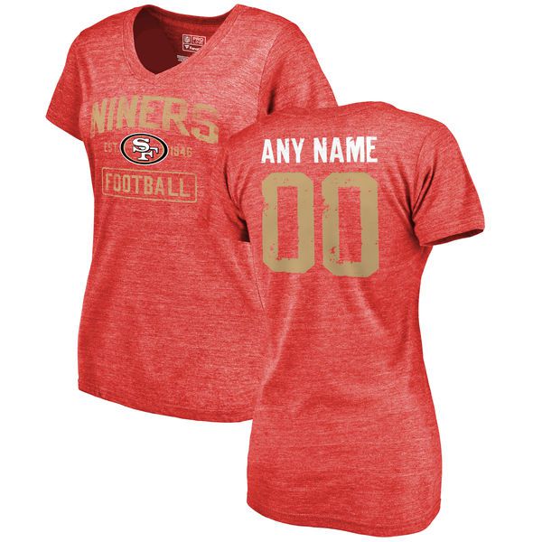 Women San Francisco 49ers NFL Pro Line by Fanatics Branded Red Distressed Custom Name and Number Tri-Blend T-Shirt